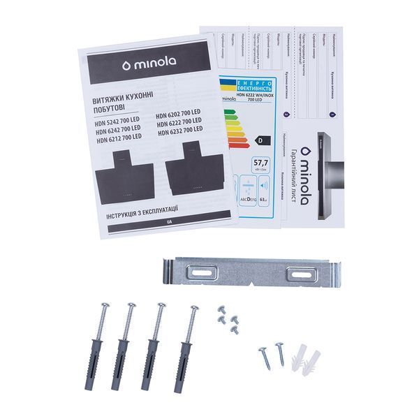 Витяжка декоративна похила Minola HDN 6222 WH/INOX 700 LED УТ000001499 фото